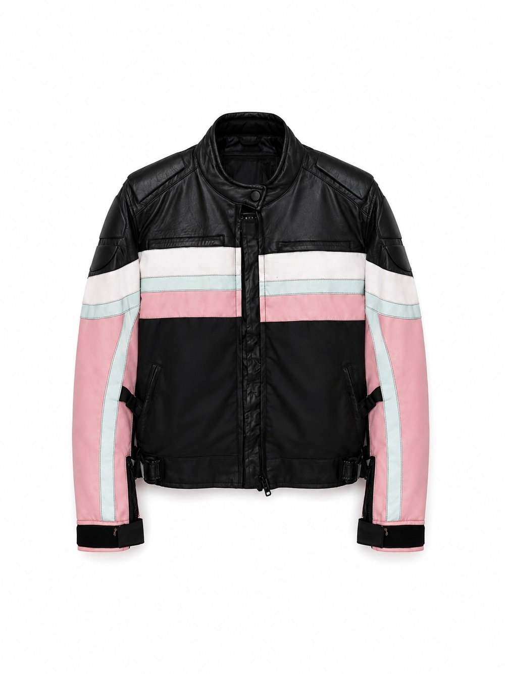 Women's Black and Pink Colorblock Motorcycle Gear Jacket
